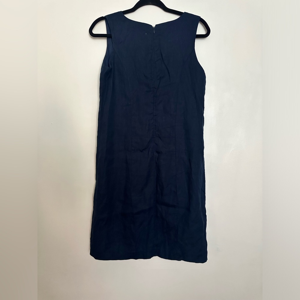 Charter Club Petite 100% Linen Sheath Dress Navy Beaded Trim Lined Sleeveless - Picture 3 of 5